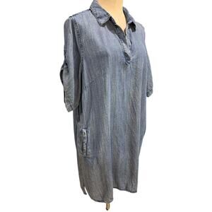 Size 1X Velvet Heart Jean Denim Shift Dress Pockets Short Sleeve